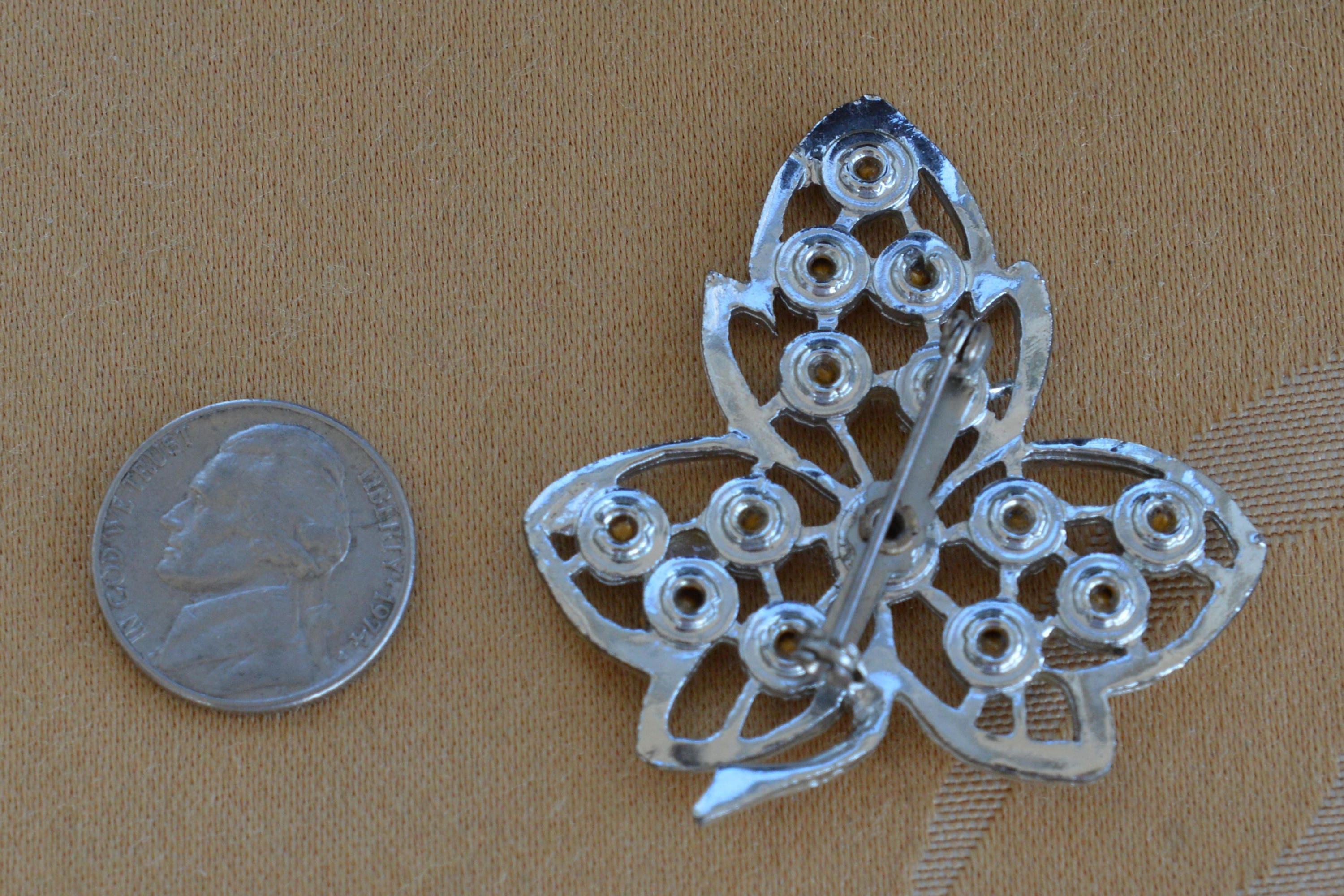 Broche Ancienne En Argent Massif Avec Strass - Modèle F1013 - Occasion