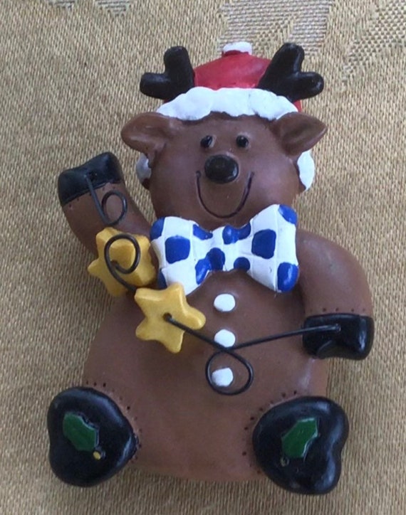 Brown Reindeer Santa Pin, Vintage, Christmas, Pla… - image 1