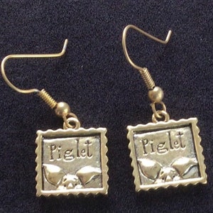 DISNEY Gold tone Piglet Dangle Pierced Earrings, Vintage, New Old Stock (J10)