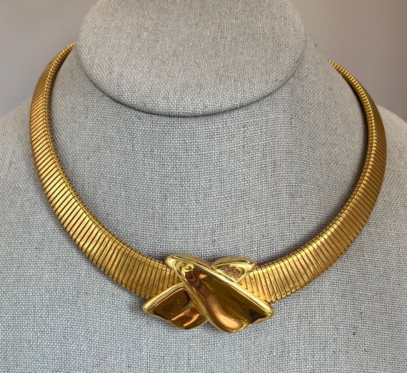 NAPIER Gold tone “X” Omega Necklace, 17”, Vintage… - image 1
