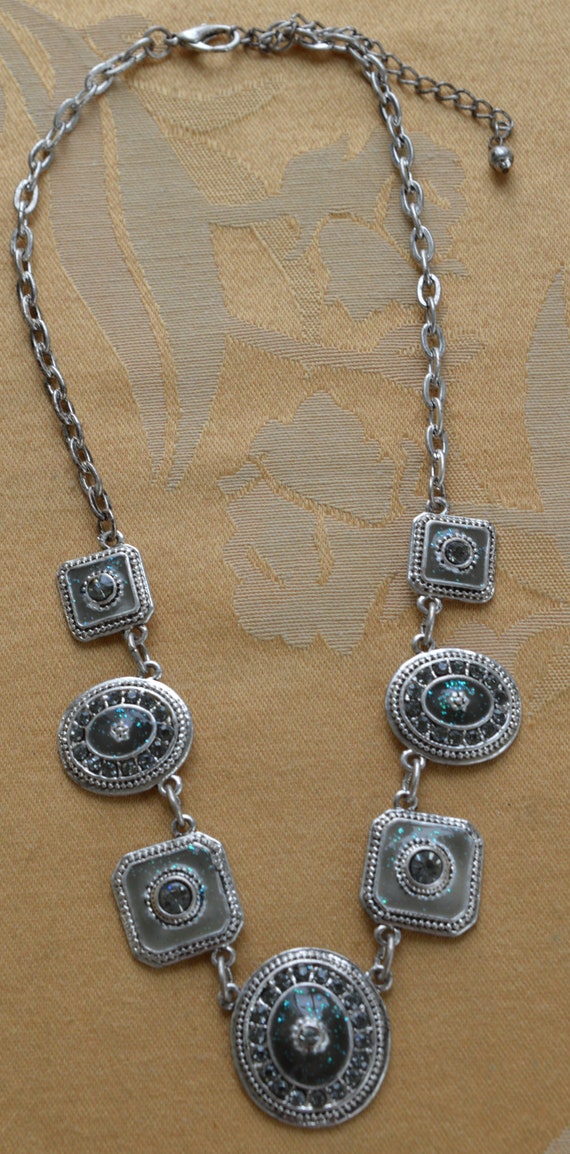 Gray Rhinestone, Enamel, Glitter Statement Neckla… - image 3