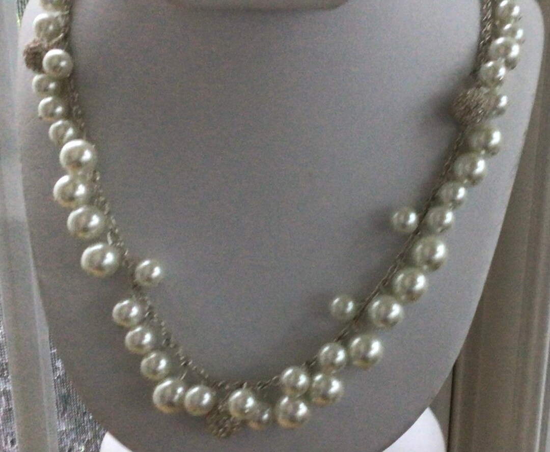 CHAPS White Faus Pearl Rhinestone Beaded Necklace Etsy