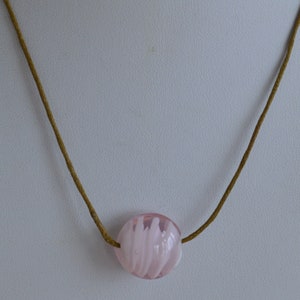 Soft Pink Bead Necklace, Beige Cord, Glass Bead, Teen, New Old Stock, Adjustable