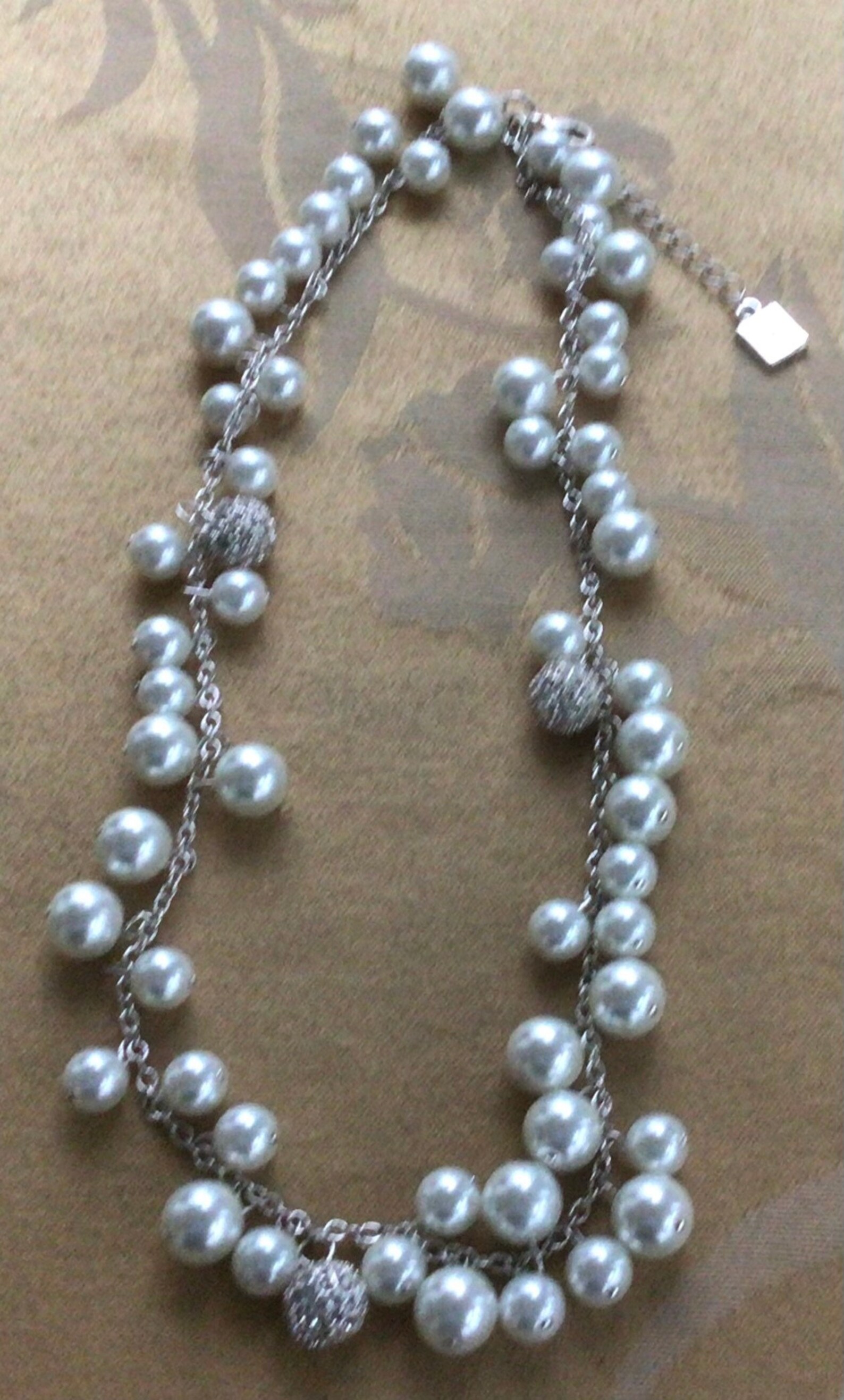 CHAPS White Faus Pearl Rhinestone Beaded Necklace Etsy