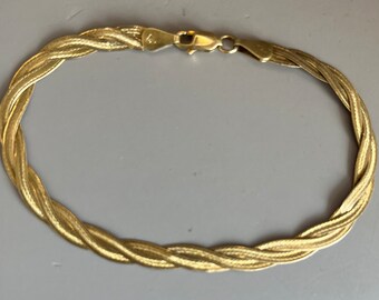 14k Gold Twisted Herringbone Bracelet, 7-3/4”, Vintage, 4.2g (M2TB)