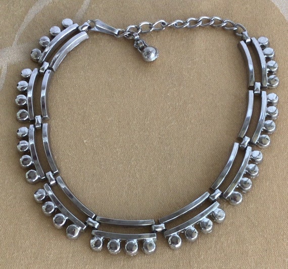 Silver tone Modern Choker Necklace, Adjustable, 1… - image 2