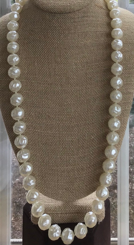 White 14mm Faux Pearl Necklace, Vintage, 30”