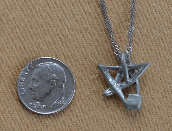 Rhinestone Star Pendant Necklace, Silver Tone, Vintage, 18