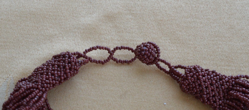 Pretty Vintage Reddish Brown Glass Seed Bead Multi-Strand Tribal Necklace 20-40