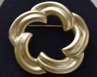Brushed Gold tone Swirl Brooch, Vintage, Large, Modern, Contemporary (A9)