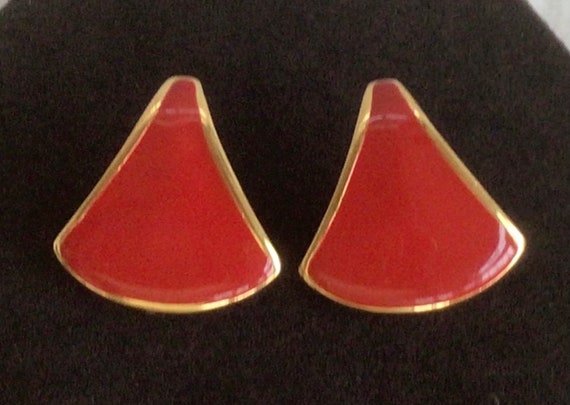 PIERCED Napier Red Enamel Triangular Pierced Earr… - image 1