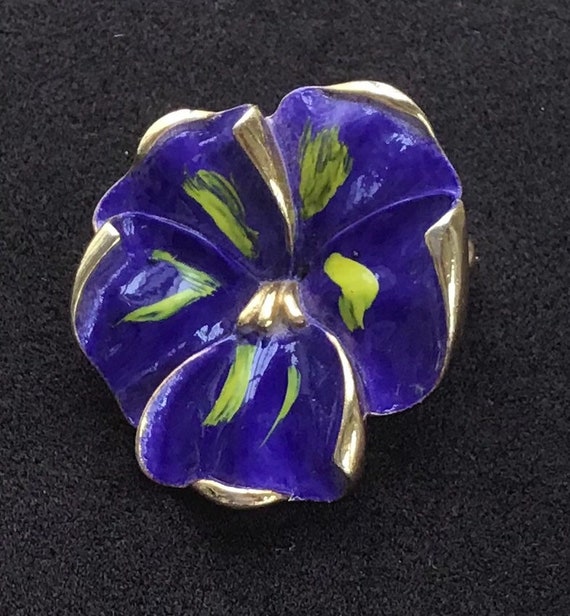 Purple, Yellow Floral Pansy Brooch, Pin, Gold ton… - image 1