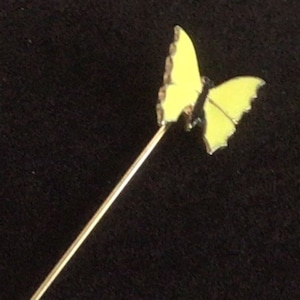 Pin de palo de mariposa de esmalte amarillo, tono dorado, Vintage (B3)