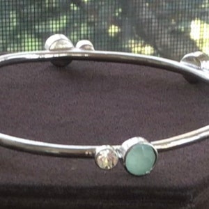 Blau Grün Opalescent, Strass Armreif, Silberton, Vintage