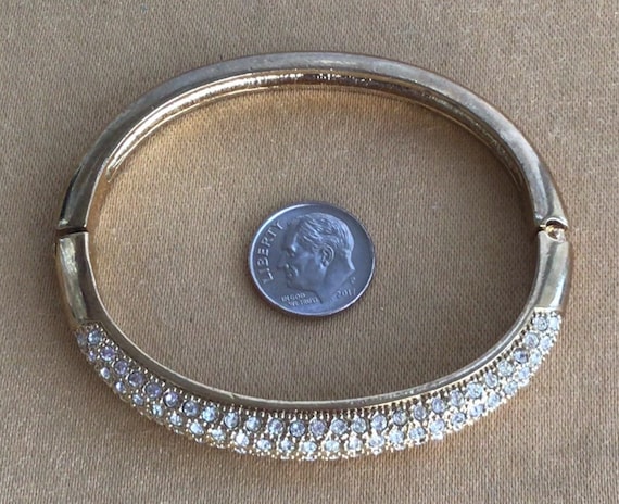 Clear Rhinestone, Gold tone Bangle Bracelet, Opens, Vintage (P9) View 3
