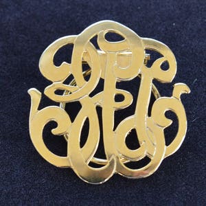 Gold Ton Monogramm Schal Clip, Vintage (Q15)