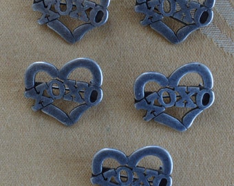 8 Little Heart Bracelet Charm With Dotted Frame, in Antique