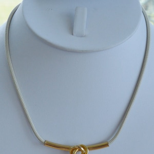 Pretty Vintage Gold tone Knot, Cream Snake Chain Necklace, 15-1/2&quot;
