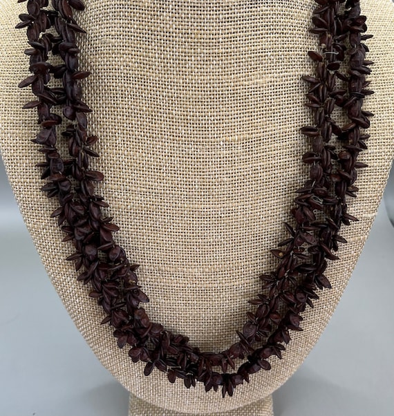 Dark Brown Nut Beaded Necklace, Tribal, 48”