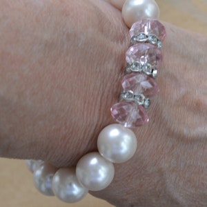 Faux cristal rose perle, Faux, Bracelet élastique strass, Vintage (O6)