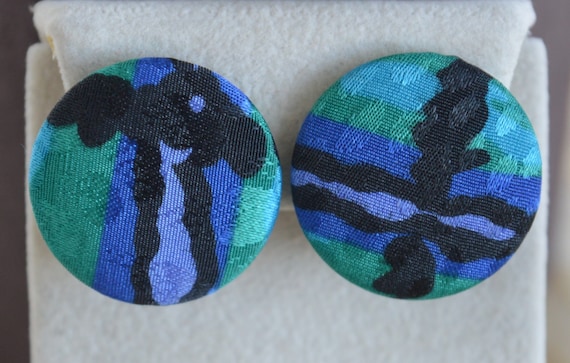 Green, Blue, Purple Fabric Button Pierced Leverba… - image 2