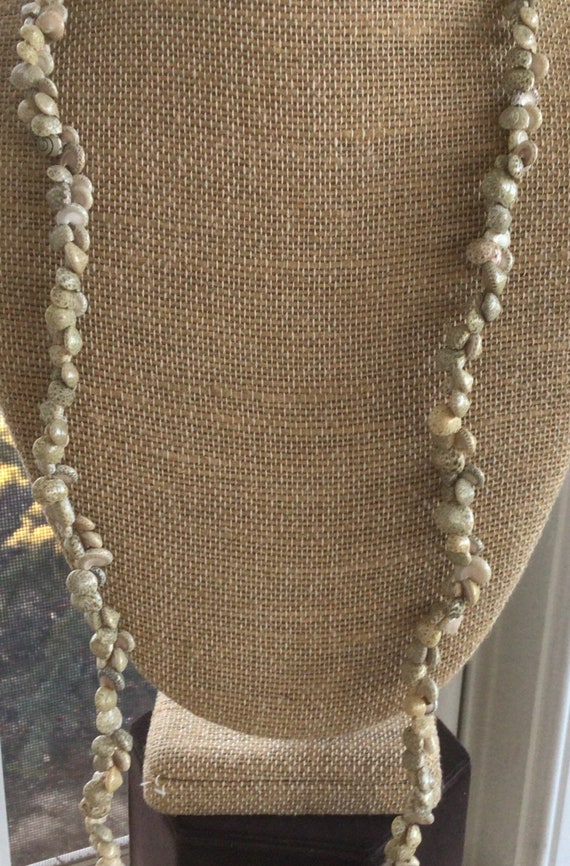 Beige Small Shell Beaded Necklace, Vintage, 36”, … - image 1