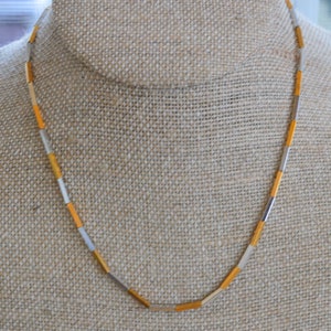 Gold, Silver Polished Bar Beaded Necklace, 16&quot; (I14)