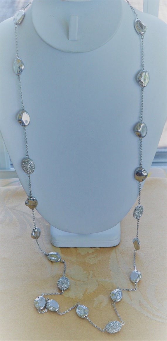 CHICO'S Rhinestone, Silver tone Beaded Chain Neck… - image 3