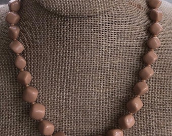 Putty Beige Plastic Beaded Necklace, Vintage (E15)