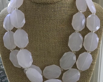 Pale Pink Plastic Faceted Beaded Necklace, Vintage, 23”-26”