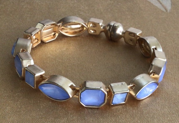Faux Blue Opalite Bangle Bracelet, Gold tone, Vin… - image 2