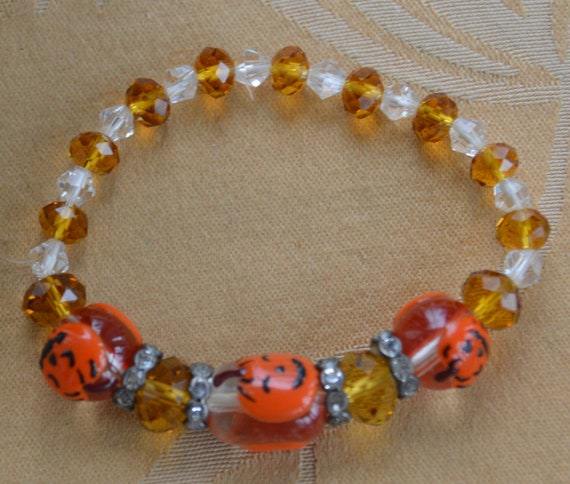 PEEK-A-BOO KITTY Necklace Black Orange Beads Child Size Beaded Statement Necklace Bracelet Earrings Adult Halloween Pumpkin Jewelry