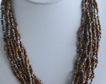 Pretty Vintage Multi-Strand Gold, Silver Glass Beaded Necklace, 20'