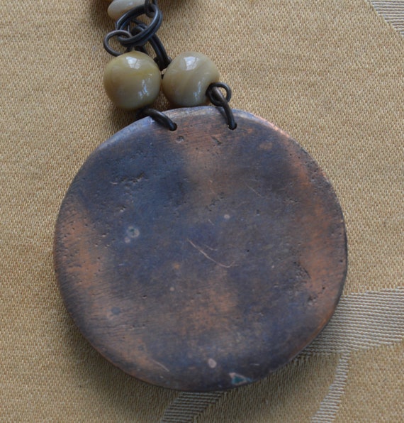 Black, Beige Copper Pendant, Beaded Necklace, Vin… - image 5