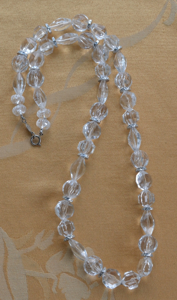 Pretty Vintage Faux Crystal Beaded Necklace, Silver Tone, 29