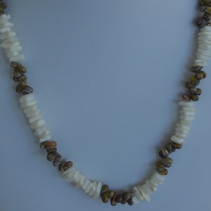 White Puka Bead, Brown Snail Shell Necklace, Summer, Beach, Vintage, 20&quot; (AO15)