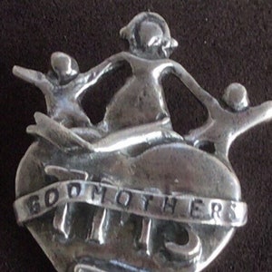 Pewter tone “Godmothers” Brooch, Pin, Vintage (H12)