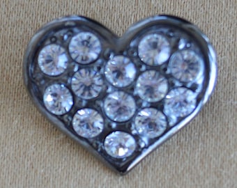 ヴィンテージラインストーンハートブローチ：ピンク＆グレークリスタル