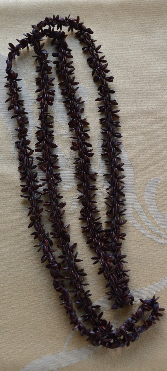 Brown Nut Beaded Necklace, Long, Vintage, 46" - image 3