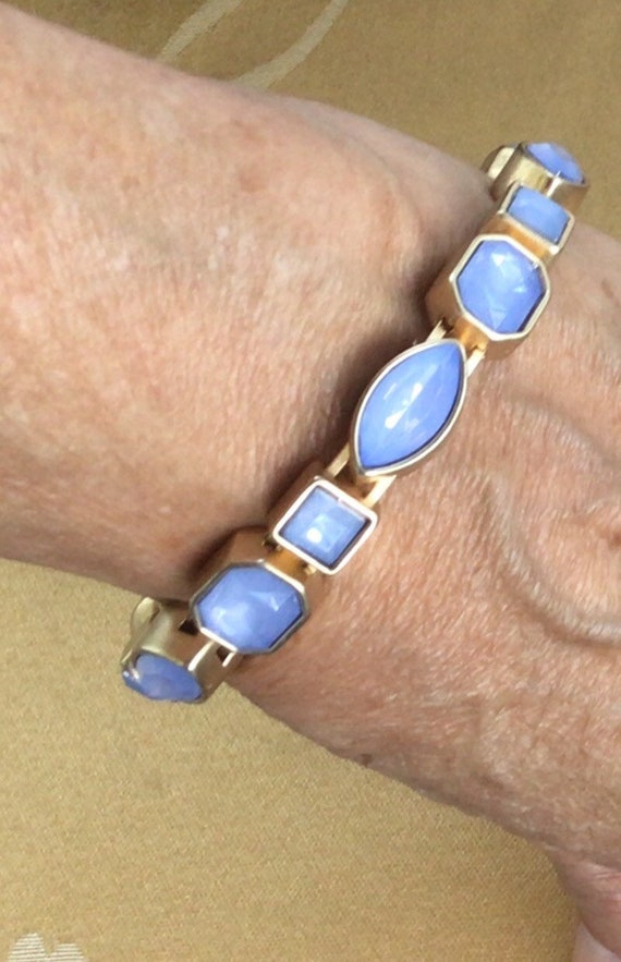 Faux Blue Opalite Bangle Bracelet, Gold tone, Vin… - image 1