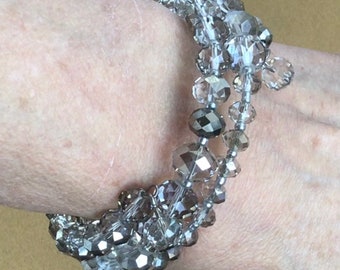 Gray Crystal Beaded Wire wrap Bracelet, Vintage (R9)