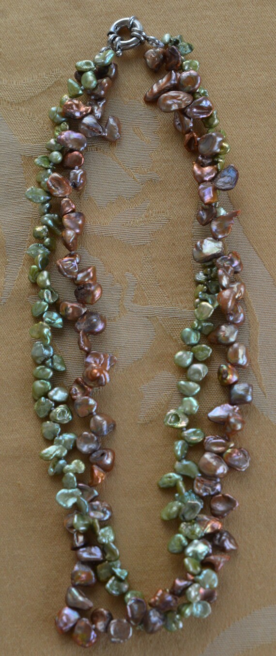 Peridot Green, Brown Freshwater Pearl Necklace, V… - image 2