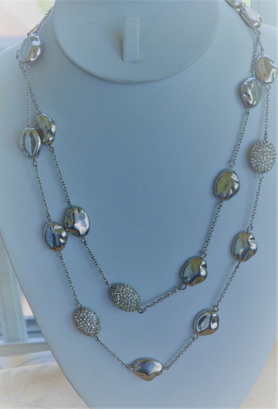 CHICO'S Rhinestone, Silver tone Beaded Chain Neck… - image 1