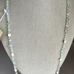 Blue Topaz, Mother of Pearl Beaded Necklace, Sterling Clasp (A1)