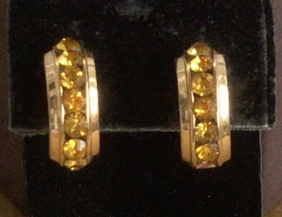 SCREWBACKS Coro Yellow Topaz Rhinestone Screw bac… - image 2