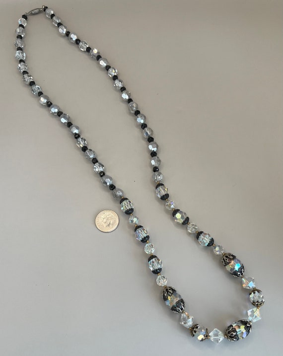 Black, Silver Aurora Borealis Crystal Necklace, 2… - image 2