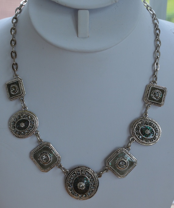 Gray Rhinestone, Enamel, Glitter Statement Neckla… - image 2