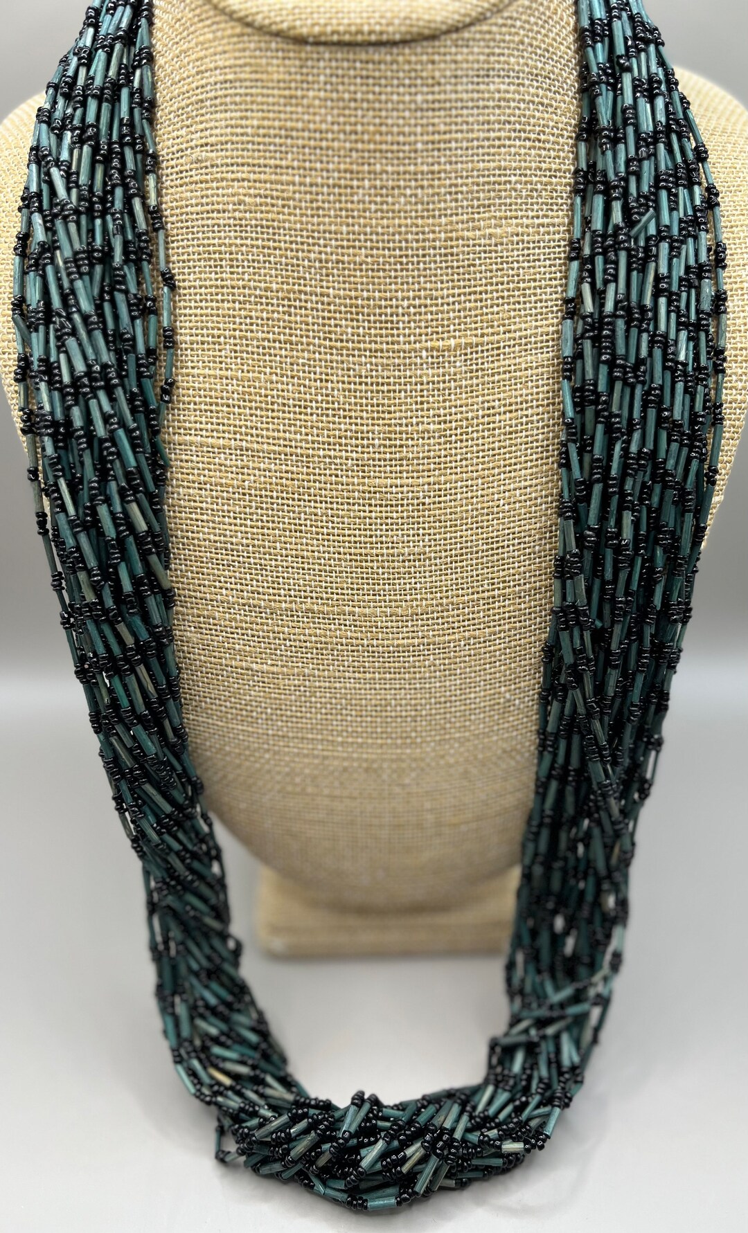 Collier Multi-rangs En Perles De Verre Tressées Noir Doré - Occasion - 56-60 Cm