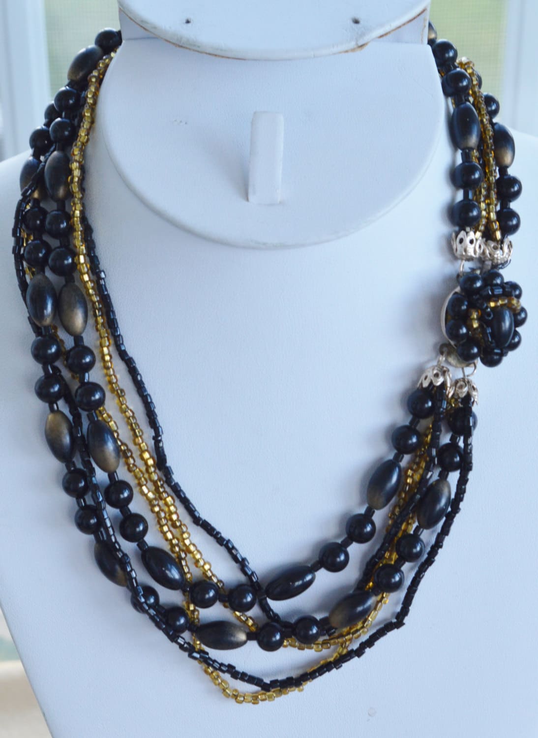 ★VINTAGE HOLLYWOOD★ Bumpy Beads Necklace ca 1990 Carolee Glass Bumpy Pearls 2 Strand Necklace Clip