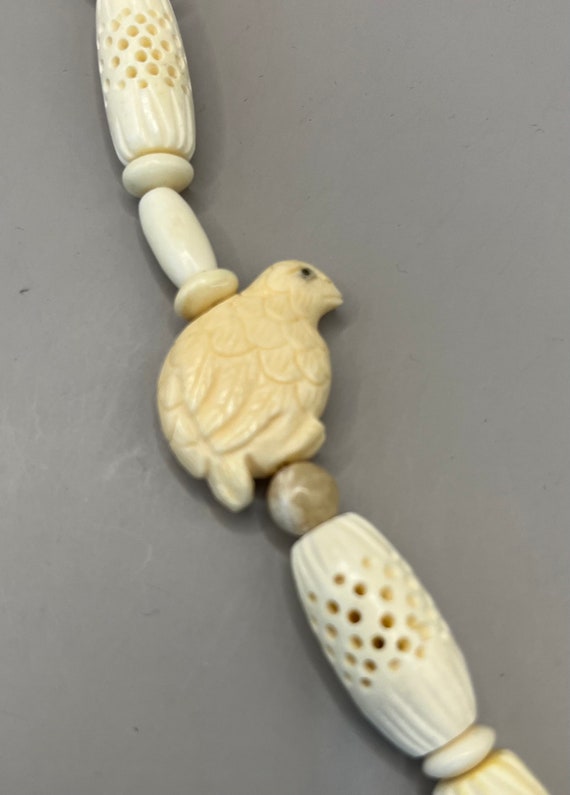 Bone, Wooden Carved Beaded Necklace, 30”, Vintage - image 3